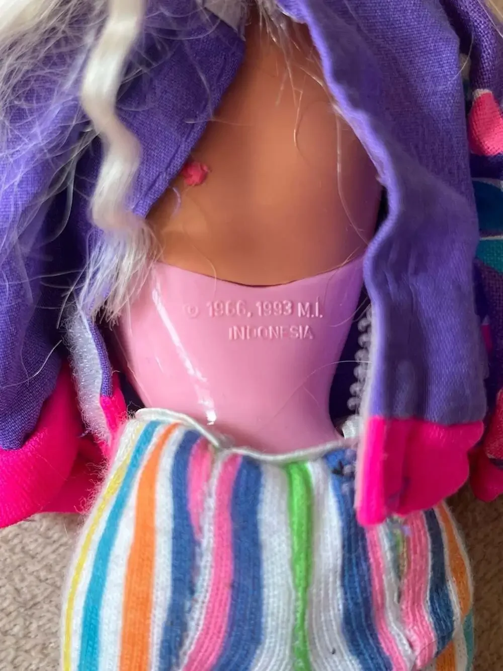 Vintage 1990s Barbie Doll in Neon Print Pullover and Striped Shorts